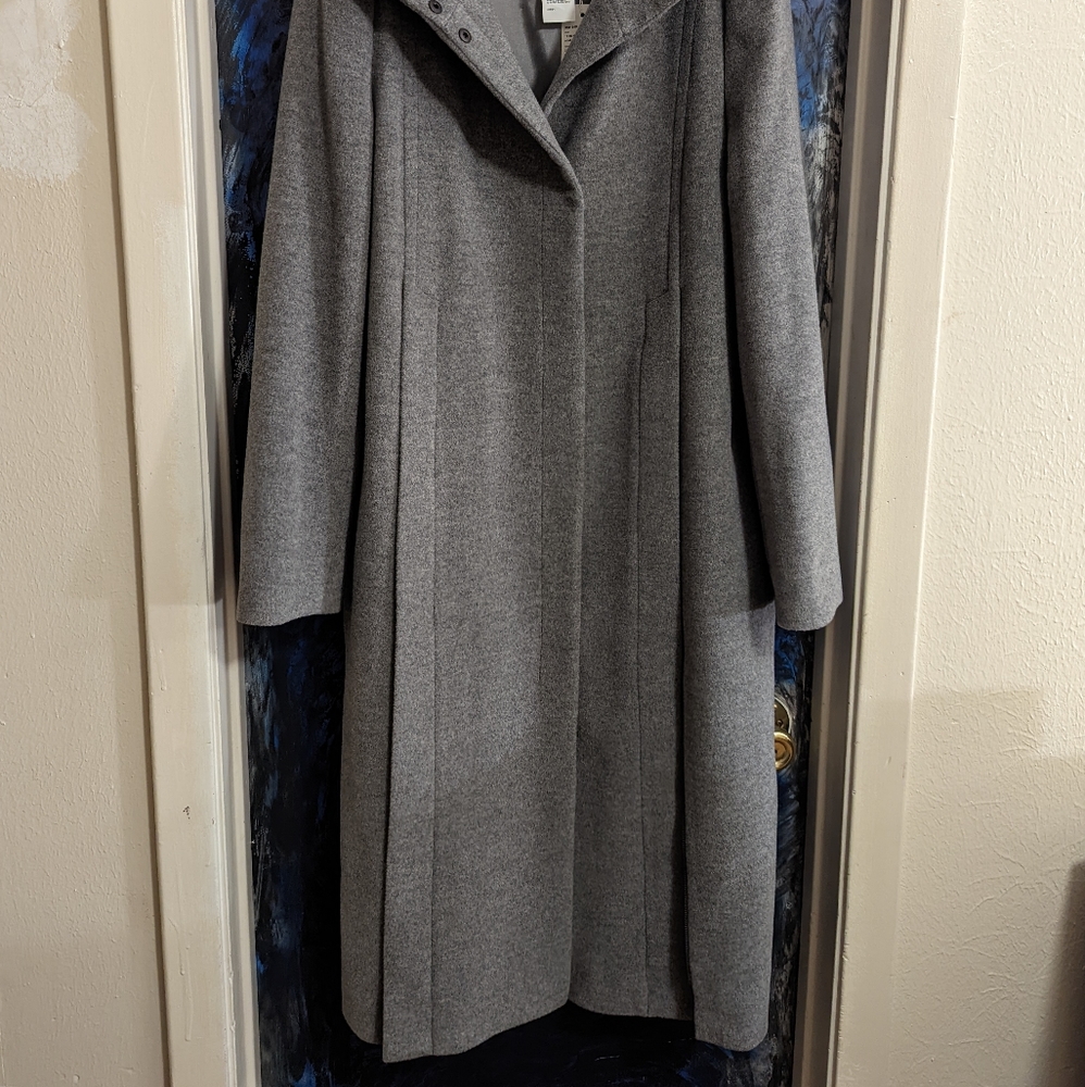 Grey Akris Punto Funnel Neck A-line Coat